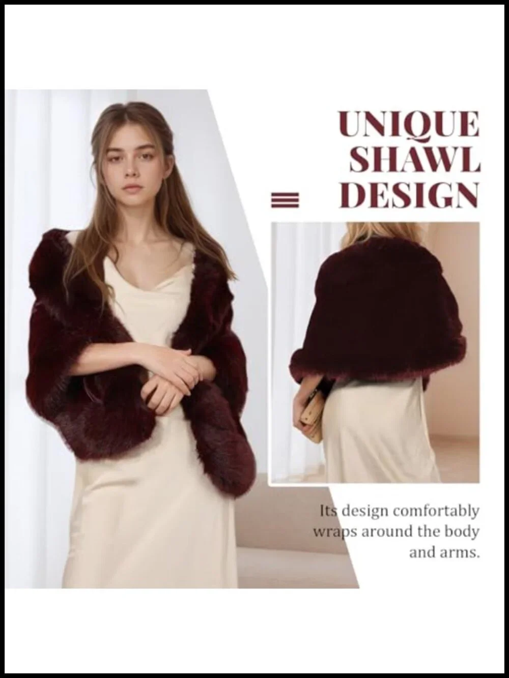 Faux Fur Wrap Cape Shawl Winter Warm Luxury Cloak Party Evening Formal Coat